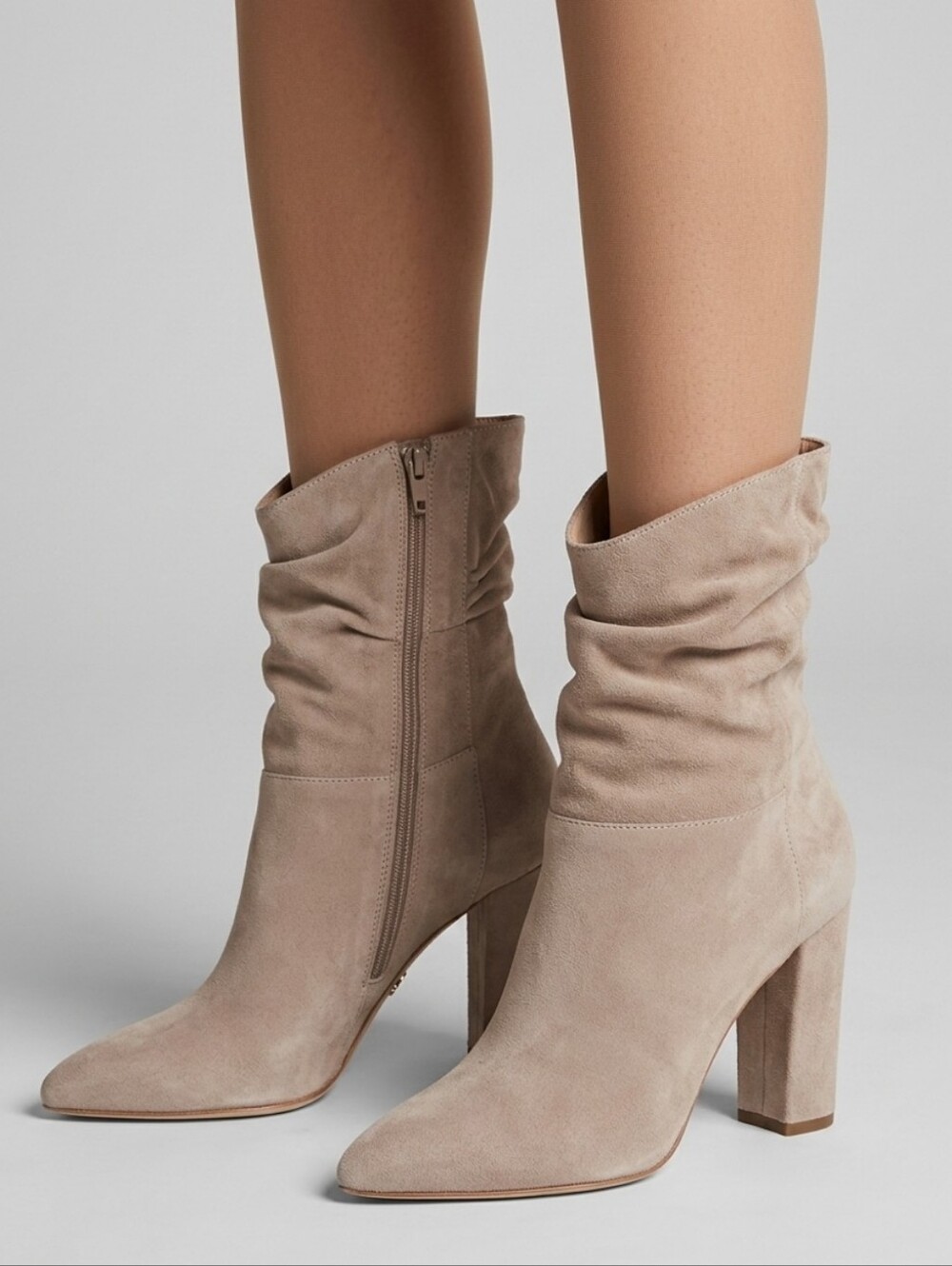 Genuine Leather Taupe Suede Slouch Ankle Boots